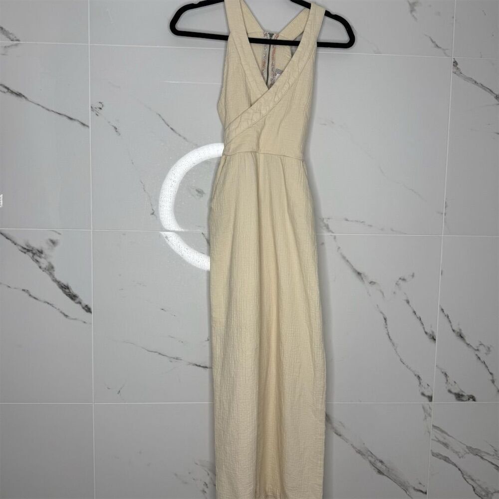 ANTHROPOLOGIE Demi Textured Jumpsuit Neutral Natural 2P Beachy Summer Boho​